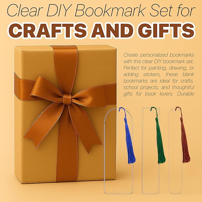30PCS Acrylic Bookmark Blanks with Colorful Tassels – Clear Acrylic Bookmarks for DIY Crafts, Custom Painting & Vinyl Projects, Transparent Rectangle & Round Bookmark Blanks for Gift Tags (3 Shapes)