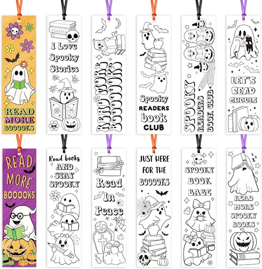 Halloween Color Your Own Bookmarks-120 Pcs Spooky Ghost Themed DIY Coloring Blank Bookmark Halloween Party Game Prize Art Craft Supplies for Students Fillers Classroom Reading Club Rewards Book Decors
