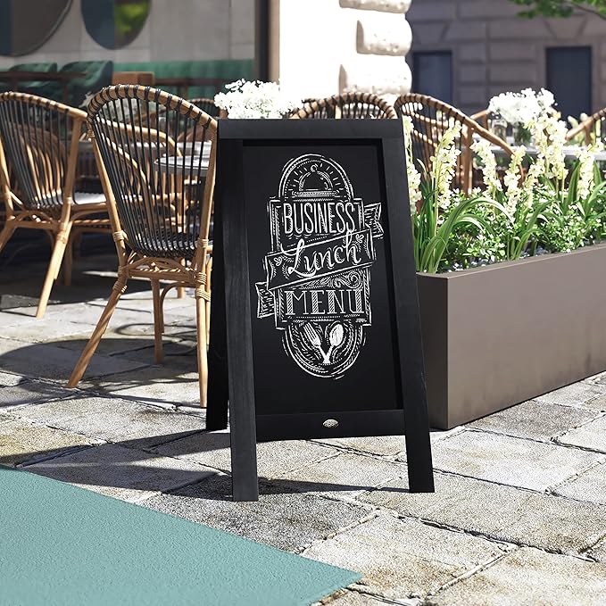 A Frame Chalkboard by HBCY Creations: 40x20 Solid Wood A-Frame Sign Black Double-Sided Magnetic Board, Chalkboard Menu Board, for Restaurants, Cafés, Weddings - Heavy Duty Hinges