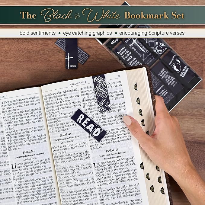 Christian Art Gifts Magnetic Scripture Bookmark Set for Men & Women with Black and White Gospel Salvation - Inspirational Magnetic Bible Verse Pagemarker Set of 6 for Bibles and Books Size 2.3” x 0.8”