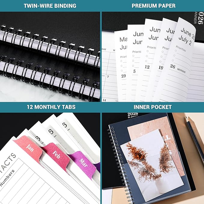2026 Planner - Planner 2026 Weekly and Monthly, Jan 2026 - Dec 2026, 2026 Planner 6.3” × 8.4”, Notes, Thick Paper, Back Pocket, Twin-wire Binding