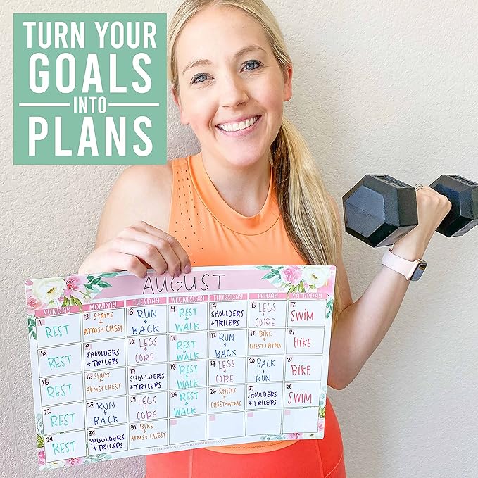 Hadley Designs - Floral Dry Erase Board Calendar for Fridge, Wall - Magnetic Notepad