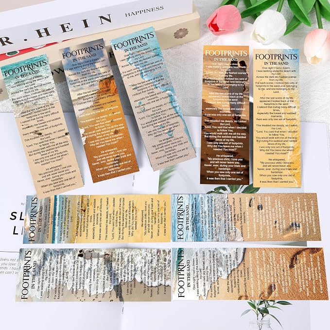 Footprints in The Sands Bookmarks Gifts - 100 Pcs Christian Religious Bookmark Bible Inspirational Page Markers Clips Book Mark Prayer Gospel Tracks for Evangelism Church Office Home Supplies