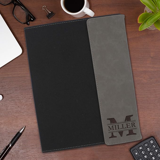My Personal Memories, Personalized Portfolio with Custom Monogrammed Flap - Engraved Teacher, Student, Business, Man, Woman, Gift (Gray Flap)