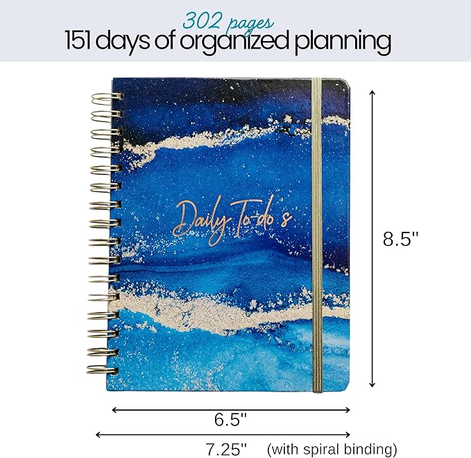 Paper 'n Such To Do Spiral Simplified Planner- Undated Daily Planner, Hardcover Notebook, College Essentials, Task Organizer Agenda Pad for Work, Notes and CheckList- Dark Blue