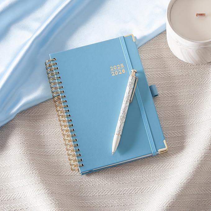 Blue Sky 2025-2026 Weekly and Monthly Academic Year Planner Calendar, July 2025 - June 2026, 5" x 8", Faux Leather Cover, Wirebound, Storage Pocket, Laminated Tabs, Blue Haze
