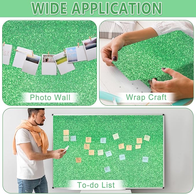 Glitter Bulletin Board Roll Green Bulletin Board Paper Sparkle Green Wrapping DIY Art Crafts Fade Resistant Wrinkle Resistant Poster for Classroom Office Home Backdrop Decoration 15.7" x 40 Ft