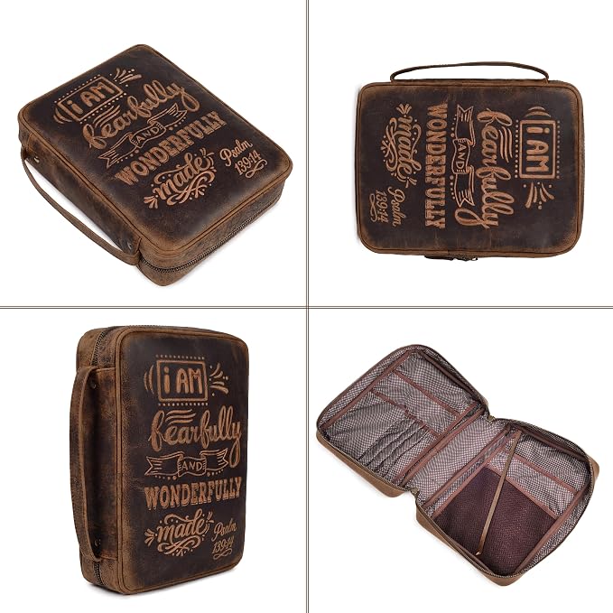 LEATHER VILLAGE Handmade Vintage Genuine Leather Embossed Bible Cover for Men & Women - Large Protective Bible Case & Organizer for Church, Travel & Study Christian Religious Antique Bookmark- Brown