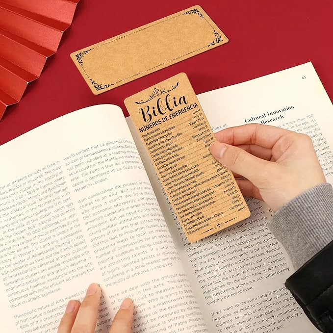 120 Pcs Kraft Paper Spanish Bible Emergency Numbers Bookmark Christian Bookmarks Bible Verse Bookmarks for Church Welcome Gifts Sunday School Prayer Reading Rewards 2.28 x 5.31inch