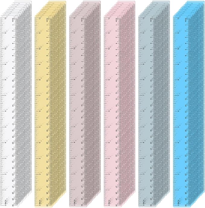 60 Pcs Plastic Clear Rulers 12 Inch, Transparent Assorted Color Ruler Bulk, with Imperial and Metric Scales for Home Office Supplies, Available in 6Colors(Rainbow)