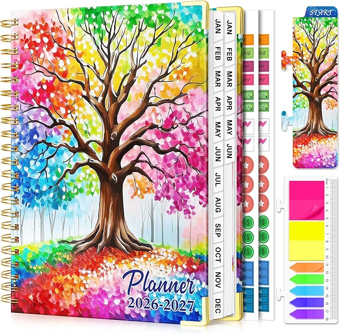 Planner 2026-2027, 18 Month Weekly and Monthly Planner, Jan. 2026 - Jun. 2027, 9" x 11.6" A4 Large Hardcover Calendar Planner with Page Tabs, Separator Page, Inner Pocket, Bookmark, Stickers, Sticky Note Set