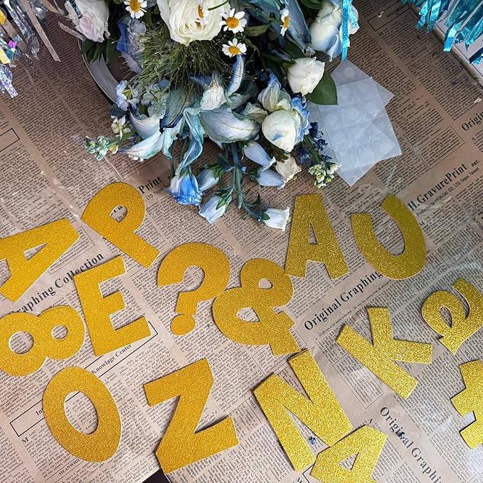 233Pcs Glitter Bulletin Board Letters, Numbers and Punctuation, with Adhesive Dots, for Classroom Numbers Alphabet Poster Board Letters Display School Decoration (Gold)