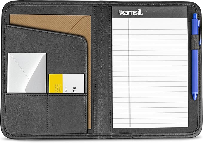Samsill Professional Padfolio, Faux-Leather Mini Portfolio, with 5 x 8 Writing Pad, Black