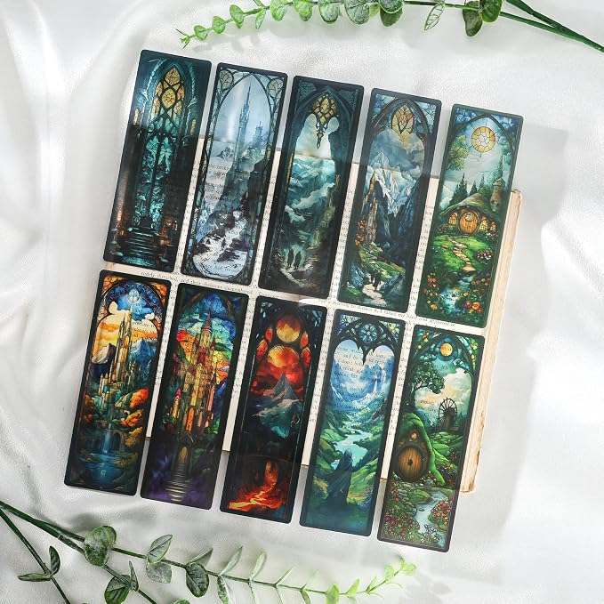 Fantasy Personalized Bookmark Gifts - 10 Pcs Magical Stained Glass Bookmarks for Men Women Book Lovers Novel Fans Page Marks Merch School Reading Accessories Bookish Birthday Graduation Gift