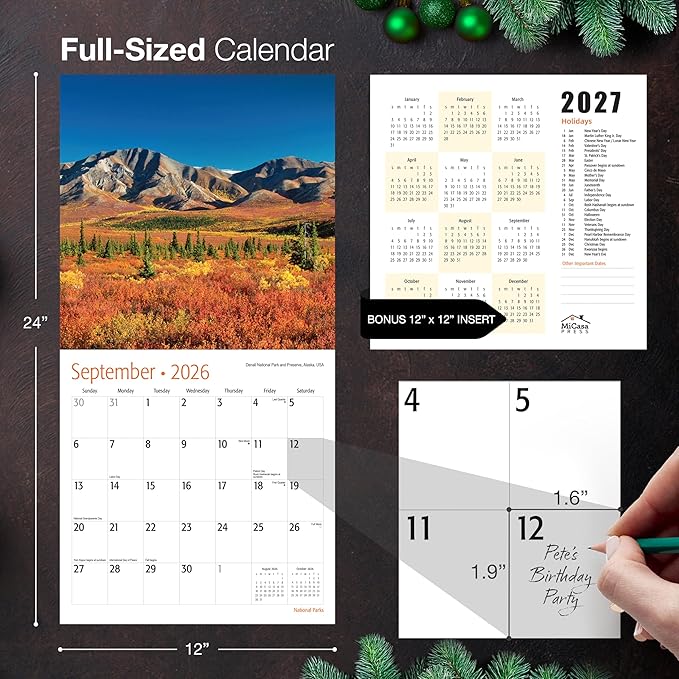 MICASA PRESS Wild & Beautiful National Parks 2026 Wall Calendar 12 Month | 12" x 24" Open | Thick & Sturdy Paper | Giftable | Nature Calendar 2026