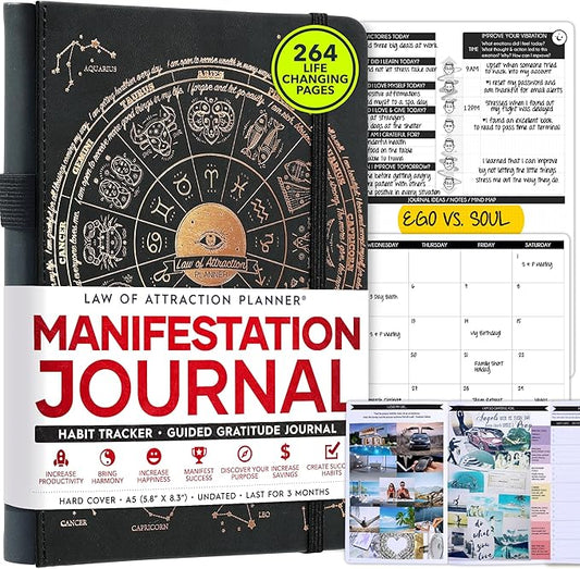 Manifestation Journal for Women and Men — 5 Minute Manifesting and Goals Journal | 3 Month Undated Daily Planner | Law of Attraction Planner, Affirmations, Gratitude | Vision Board + Stickers