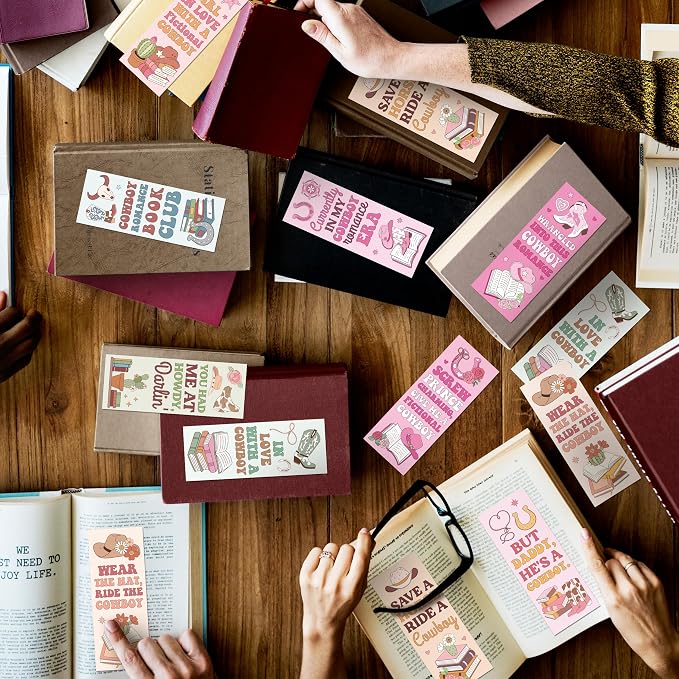 Laffact Cowboy Romance Reader Bookmarks - 240Pcs Valentine's Day Cowboy Western Book Club Reading Tracker, Pink Cowboys Hat and Boots Bookish Gifts Reading Accessories for Book Lover Romance Reader