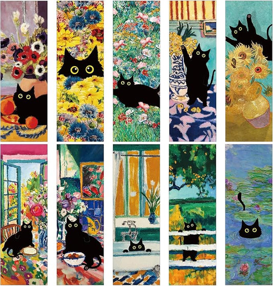 Black Cat Bookmarks Bulk, 100 Pcs Vintage Oil Painting Paper Book Marks for Book Lovers Women Kids, Double Sided Page Markers for Reading Classroom Library Office Supplies Birthday Gifts