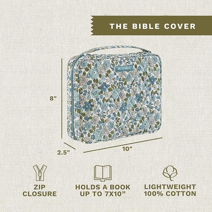 Bella Taylor Quilted Bible Cover for Women - Large Study Bible Case - Delicate Floral Blue
