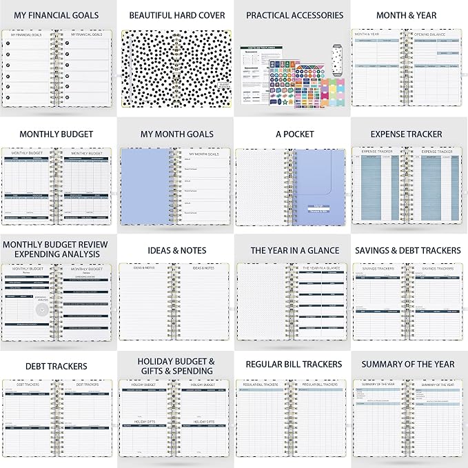 Ospelelf Budget Planner - Budget Book with Bill Organizer and Expense Tracker, 12 Month undated Budget Planner/Account Book to Take Control of Your Money, Start Anytime(Polka dots)