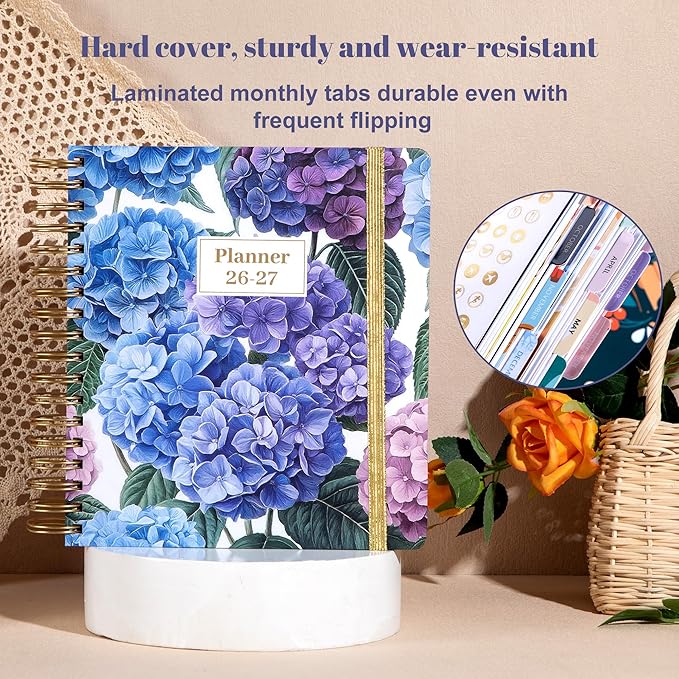 CAGIE 18 Month Planner July 2026 - December 2027, Academic Year Weekly & Monthly Planner with Tabs, 8.3 x 9.3 Floral Hardcover Organizer with 100GSM Thick Paper and Elastic Band for Women School Office