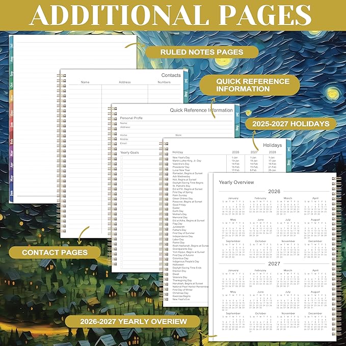 Planner 2026-2027 - Academic Planner 2026-2027, Jul 2026 - Jun 2027, 26-27 Planners Weekly and Monthly, 8.5" x 11" 26-27 Calendar Monthly Planners with Tabs & Pocket, Flexible Cover, Twin-Wire Binding- Oil Painting