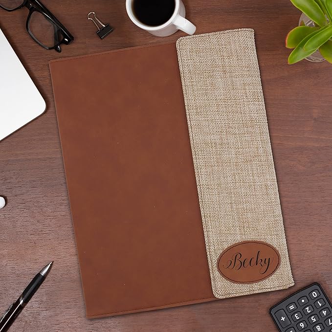 My Personal Memories Personalized Portfolio with Custom Monogrammed Flap - Engraved Teacher, Student, Business, Man, Woman, Gift (Burlap Flap with Patch)