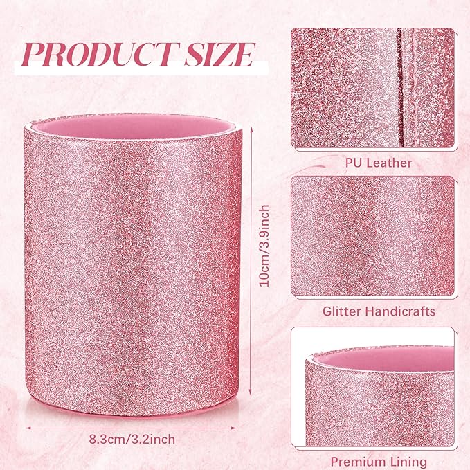 Sabary 8 Pcs Pink Pens with Pen Holder for Desk Glitter Crystal Diamond Cute Ballpoint Fancy Pencil Holder Bling Desk Organizer for Women Girls School Office Supplies Wedding Graduation Gifts