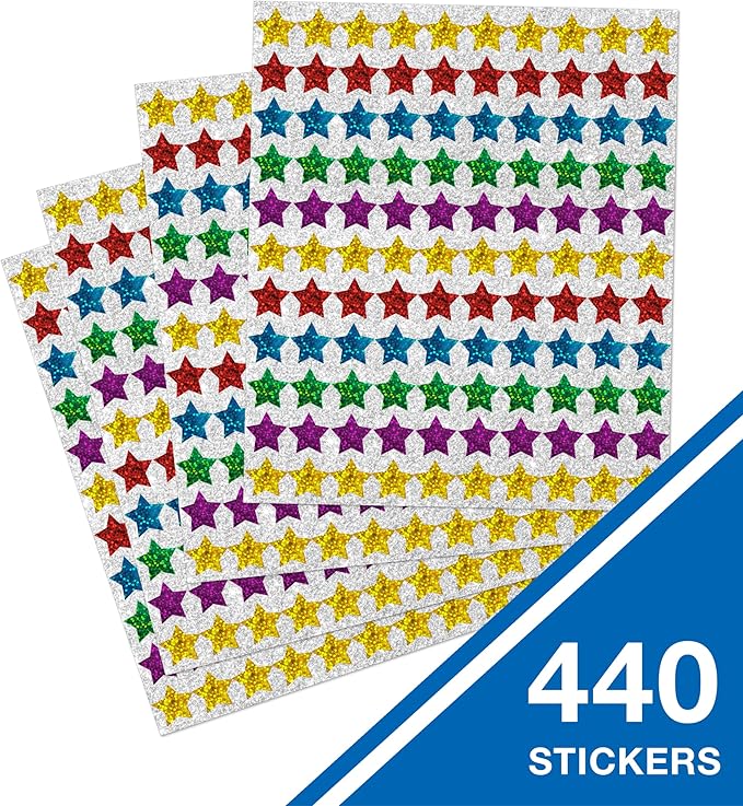 Carson Dellosa 440 Dazzle Stickers, Colorful Stars for Crafts, Scrapbooking, Potty Training, Teacher Planner, Reward Chart for Kids, and School Supplies, Classroom Must Haves