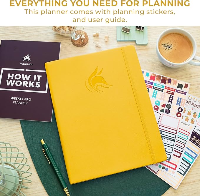 Clever Fox Planner PRO Dated (Jan 2026–Jan 2027) Weekly & Monthly Life Planner to Increase Productivity, Time Management and Hit Your Goals – Organizer, Gratitude Journal – A4 Size (Amber Yellow)