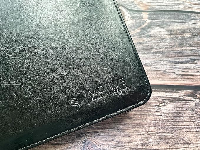 Black Leather Padfolio for Women/Men, Business Leather Binder 3 Ring Portfolio, Personalized Leather Portfolio Binder, Zippered Portfolio Organizer for A4 Notepad & 13-inch Laptop/Tablet