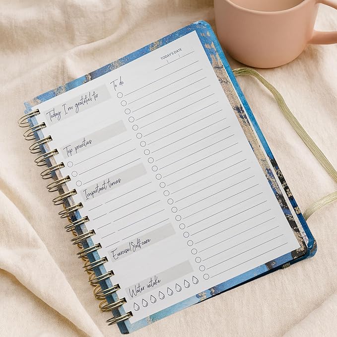 Paper 'n Such To Do Spiral Simplified Planner- Undated Daily Planner, Hardcover Notebook, College Essentials, Task Organizer Agenda Pad for Work, Notes and CheckList- Dark Blue