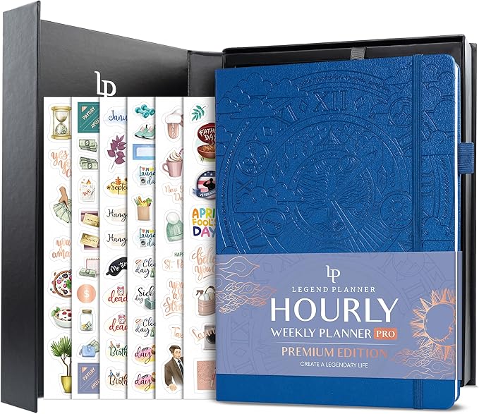 Legend Hourly Planner PRO Premium – Undated Schedule Planner with Time Slots – Weekly, Monthly & Daily Personal Organizer, A4 (Mystic Blue)