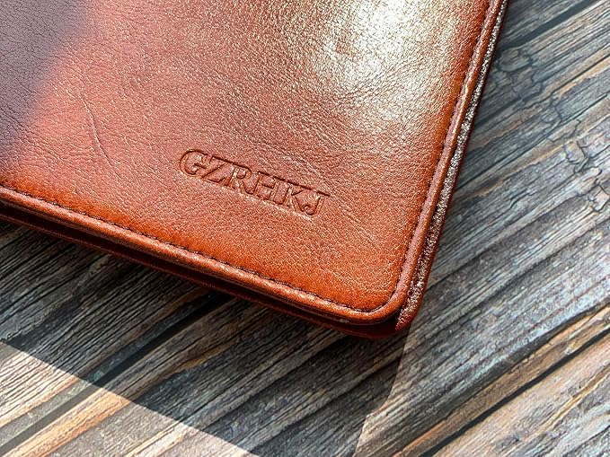 Brown Leather Padfolio for Women/Men, Business Leather Binder 3 Ring Portfolio, Personalized Leather Portfolio Binder, Zippered Portfolio Organizer for A4 Notepad & 13-inch Laptop/Tablet