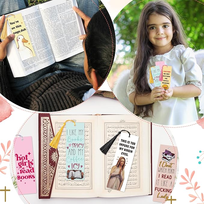 10Pcs Funny Bookmarks with Tassel for Reading Reader Gift, Cute Funny Book Marks for Women Men Christian Paper Bookmark Page Makers for Students Teachers Christmas Bookish Gifts for Book Lovers