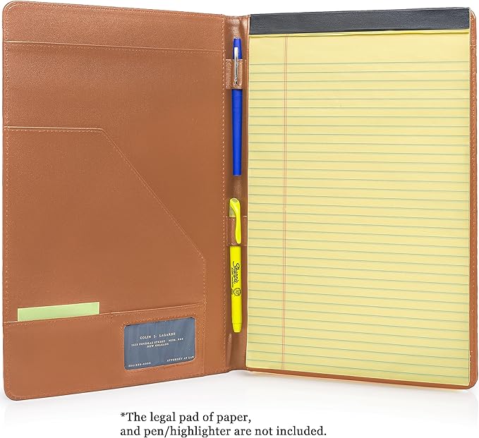Legal Size Padfolio, 8.5 x 14 Inch Portfolio Folder for Legal Pad, Professional Padfolio for Job Interviews, Business Meetings, and Attorneys (Saddle Tan) (3 Pack)