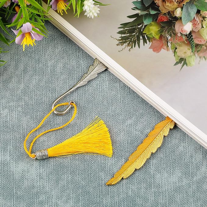 Tatuo 27 Pcs Metal Feather Bookmark Vintage Feather Shape Bookmark Colorful Feathers Metal Book Marker for Readers Book Lovers(Stylish Styles)