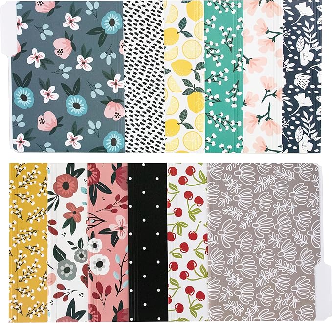 Cute File Folders, Set of 24 3-Tab Letter Size Decorative File Folders Boho Colored Manilla 8.5 x 11 Filing – Pretty Designer Home Office School Supplies (Mesmeric)