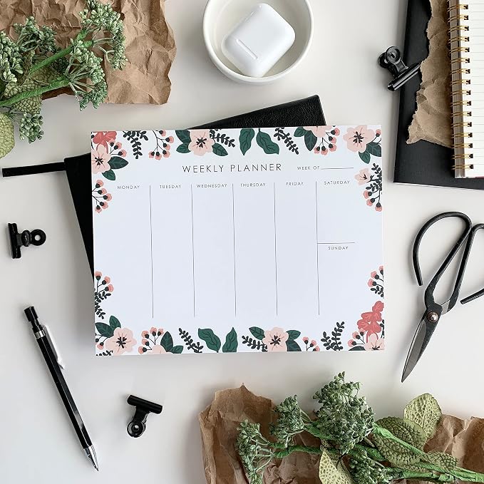 Weekly Planner Notepad - 9x7” inches, 52 tear off sheets - Undated Desk Planner Pad Calendar Notepad Organizer for Weekly To Do List, Notes and Schedule (Floral)