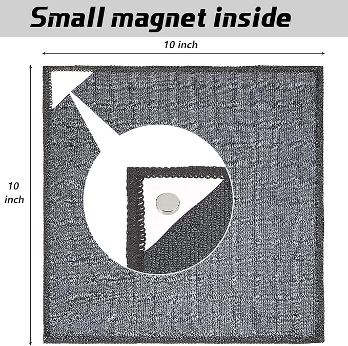 Tatuo 4 Pcs Magnetic Microfiber Cleaning Cloth Dry Erasers for Whiteboards Magnetic Towel Reusable Washable Rags for Classroom Office Home Supplies 10'' X 10''(Gray)