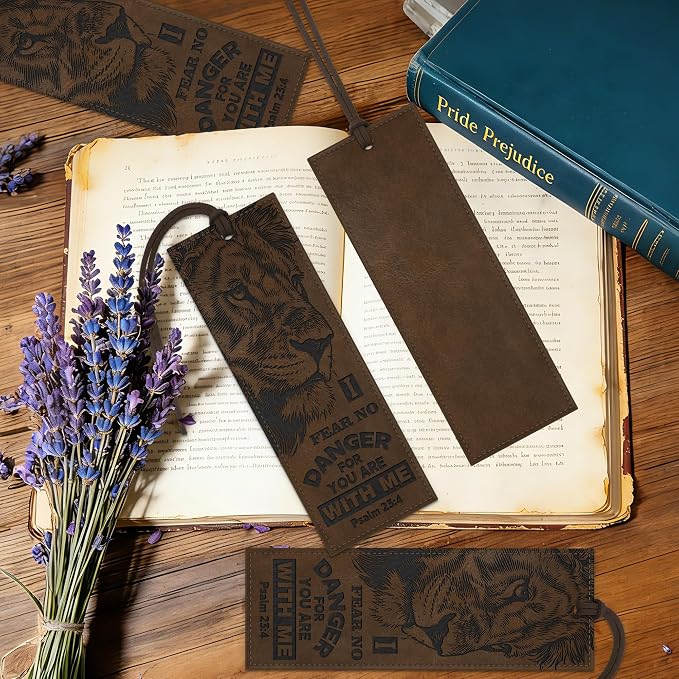 1PC Leather Bookmark Bible Bookmarks for Reading Women Men Book Lovers Gifts, Stitched Religious Christian Bookmark Page Markers Inspirational Bible Verse Scripture Book Marks (Vintage-2-Lion)