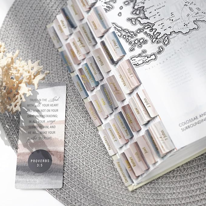 OFFILICIOUS Bible Book Tabs, 100 Gold-Foiled, Soft-Touch, Laminated Bible Tabs for Holy Bible, Protestant & Catholic Bible Tabs, Blue Bible Tabs for Women & Men