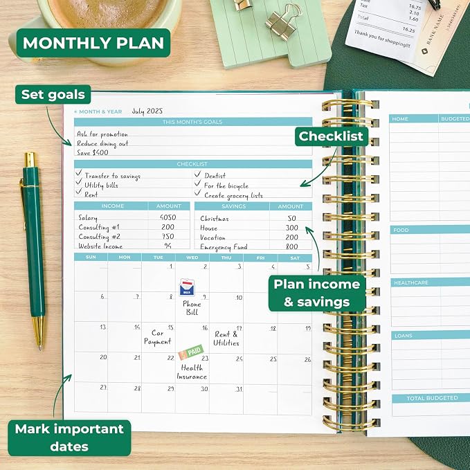 Clever Fox Budget Planner & Monthly Bill Organizer With Pockets. Expense Tracker, Budgeting Journal & Financial Book. Large, 8x9.5" (Dark Teal)