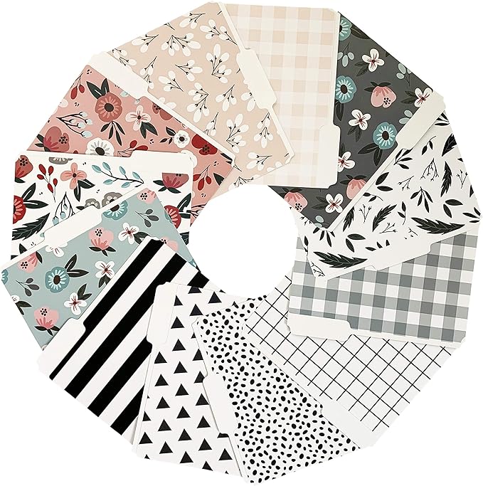 Cute File Folders, Set of 24 3-Tab Letter Size Decorative File Folders Boho Colored Manilla 8.5 x 11 Filing – Pretty Designer Home Office School Supplies (Tranquility)