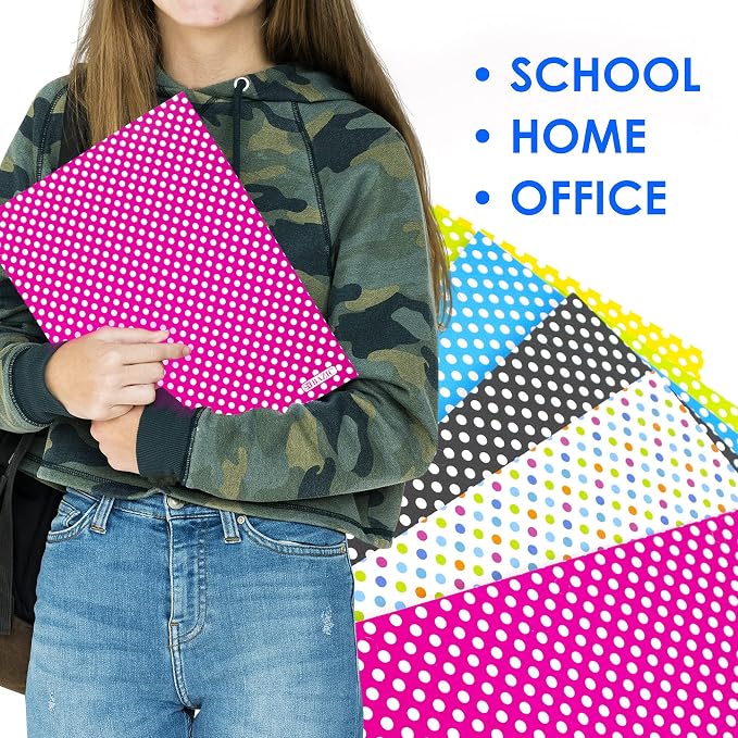 BAZIC Products Polka Dot Paper 2-Pocket Folder, Standard Letter Folder, for School Office Documents, Set of 6