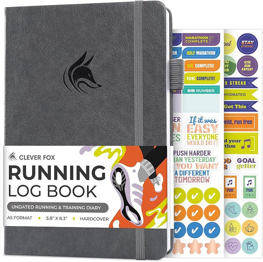 Clever Fox Running Log Book – Complete Run Training Tracker Journal – Runners Planner, Track Gifts & Stuff For Runners, Women & Men (Gray)