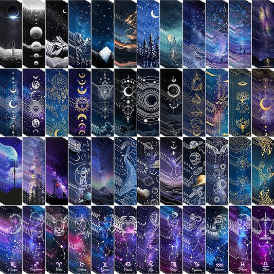 200PCS Cool Space Starry Night Bookmark for Kids Classroom 50 Designs Double-Sided Bulk Bookmarks Space Theme Book Mark for Book Lovers Students Children Rewards Gifts