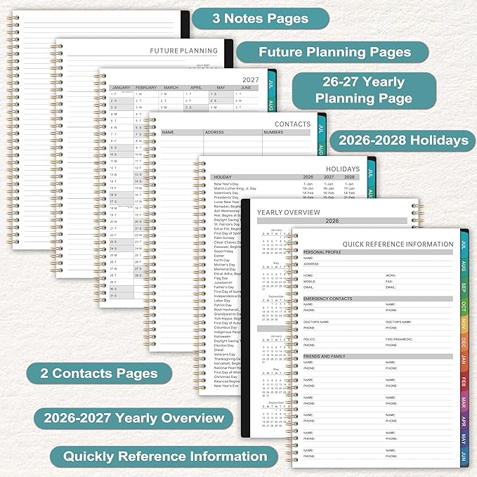 2026-2027 Appointment Book - 2026-2027 Planner, July 2026 - June 2027, 9" x 11", Daily Hourly Planner, Half Hour (30 Mins) Interval, Colorful Monthly Tabs, Lay-Flat, Inner Pocket