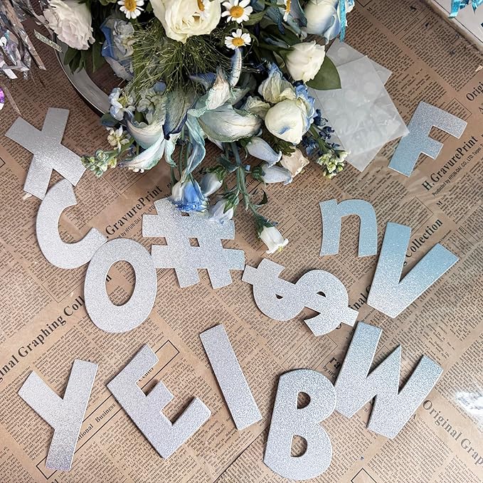 233Pcs Glitter Bulletin Board Letters, Numbers and Punctuation, with Adhesive Dots, for Classroom Numbers Alphabet Poster Board Letters Display School Decoration (Silver)