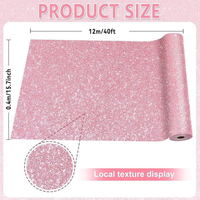 Glitter Bulletin Board Roll Pink Bulletin Board Paper Sparkle Pink Wrapping DIY Art Crafts Fade Resistant Wrinkle Resistant Poster for Classroom Office Home Backdrop Decoration 15.7" x 40 Ft